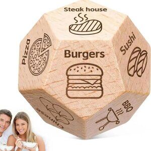 Wooden Food Decision Dice – 12-Sided Fun Game for Meal Choices, Couples